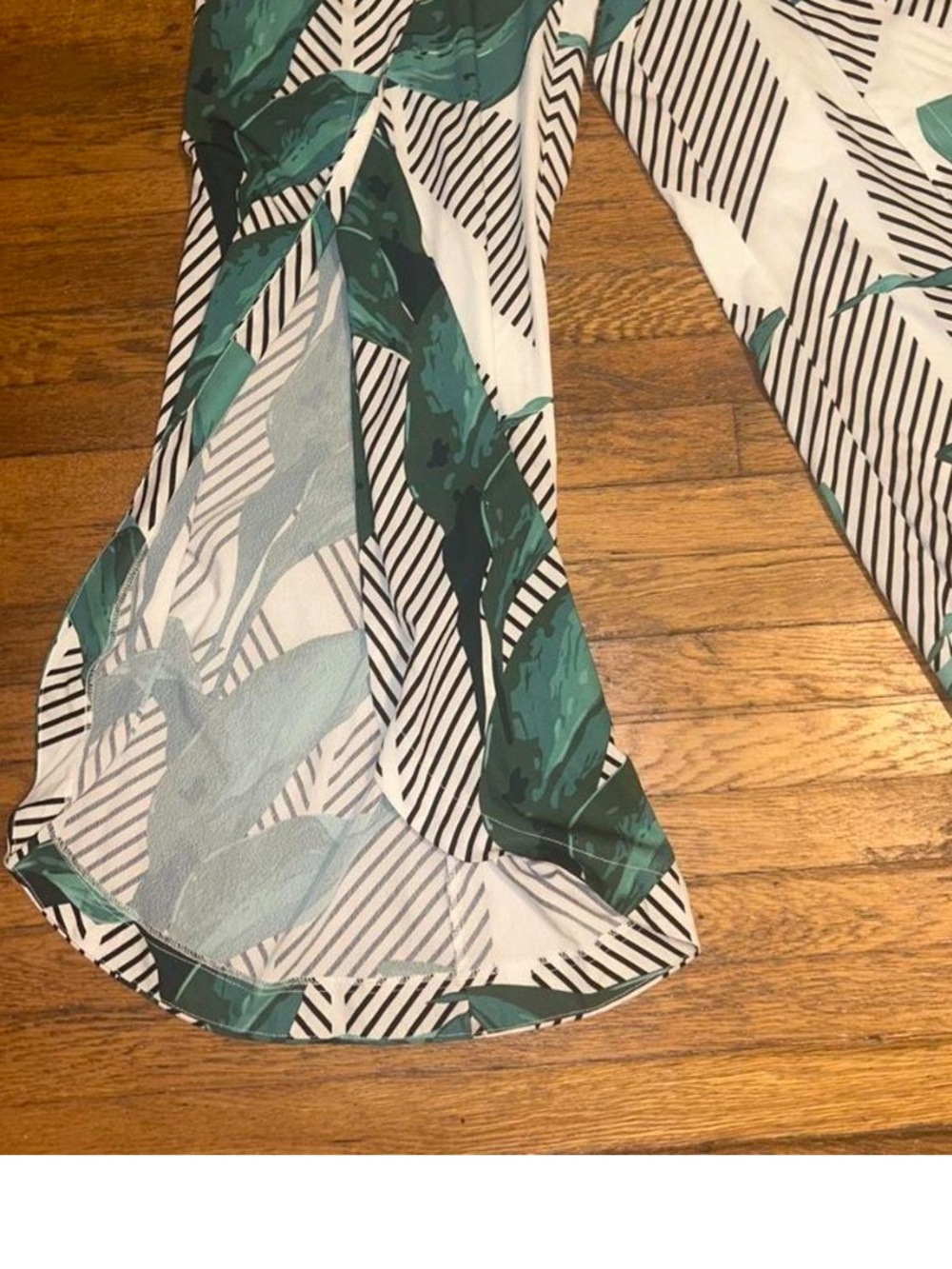 L'ATISTE Green and White Striped Tropical Print Pants - Picture 4 of 4